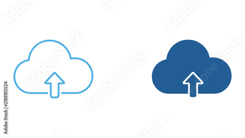 Obraz na płótnie Cloud upload symbol in blue outline and solid fill vector style for internet interface