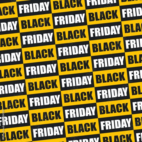 Black Friday seamless pattern with yellow and black checks, typography sale background