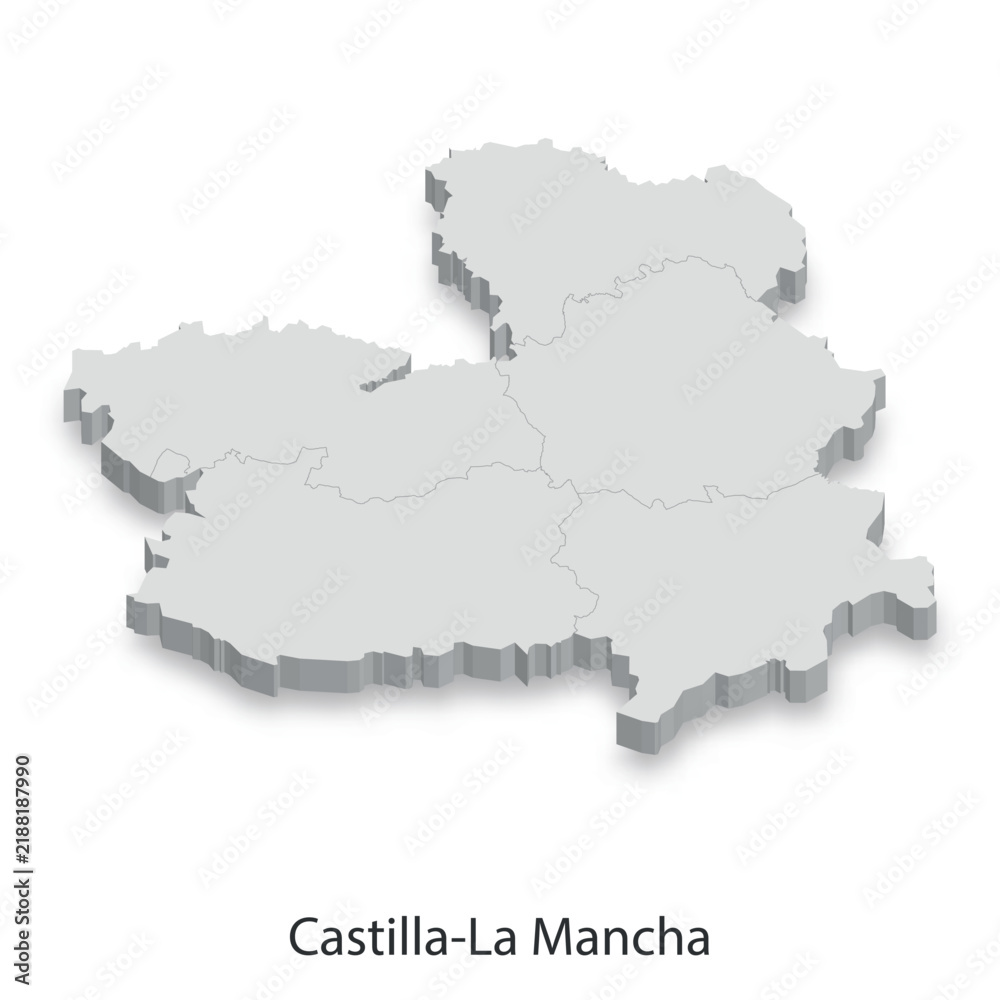 Naklejka premium 3D Map of Castilla-La Mancha, Spain - Regional Boundaries and Landscape