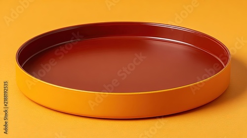 Round orange and red tray on a yellow background Dish Plate Empty Circle