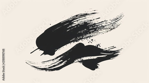 Black ink brush strokes on a textured off-white background