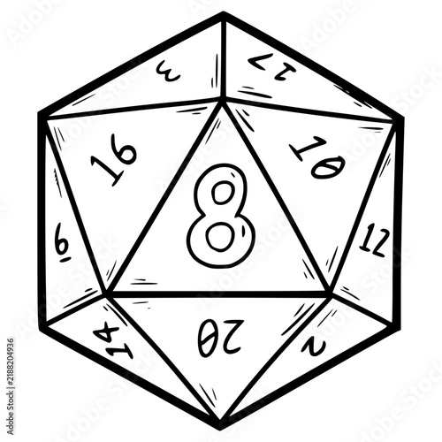 D20 number eight illustration hand drawn outline vector