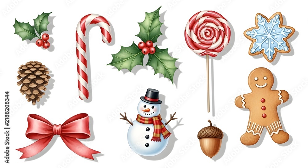 Fototapeta premium Assortment of classic christmas treats and decorative holiday elements