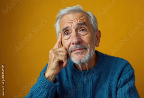 Older man thinking deeply in studio.