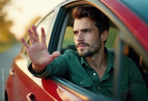 Man in Car Waving