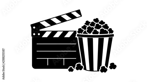 Movie Clapperboard and Popcorn Bucket Silhouette Icon