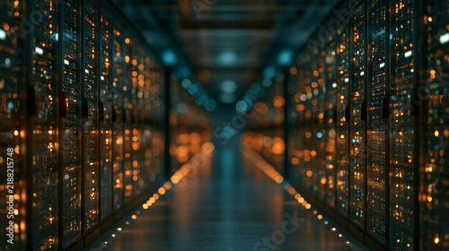 Hyperscale cloud facility interior with rows of high-performance servers photograph
