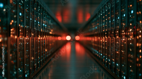 Hyperscale computing facility with enormous rows of servers in data center