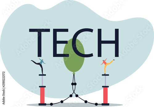 Foto Technology or Tech stock bubble, overvalued stock causing by economic crisis and greedy investors