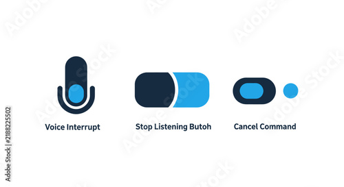 Plakat Voice interaction and command control interface icons with interface microphone interrupt listening technology software communication assistant activation illustration interaction