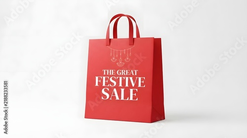 Red shopping bag for the great festive sale isolated on white background