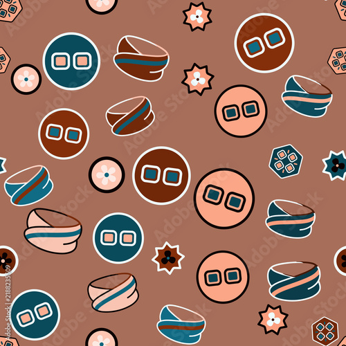 Obraz w ramie Stylized sushi roll and flower pattern