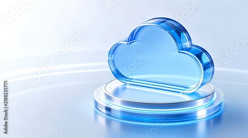 3D Translucent Glass Cloud Computing Icon on Podium 