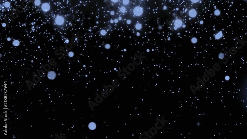 Blue Glowing Particles Floating and Moving on Dark Background