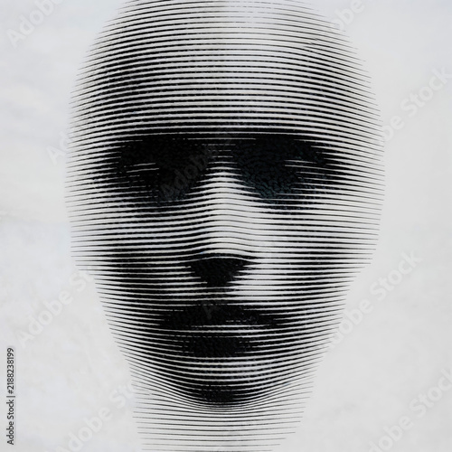 Abstract Human Face Emerging from Screen Grid