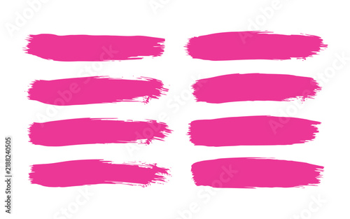 Eight horizontal pink paint brush strokes on a white background