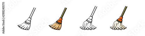 A Collection of Cleaning Mops in Various Designs and Colors Illustrating Essential Tools for Maintaining Cleanliness and Hygiene in Every Household or Workplace