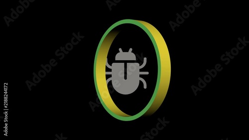 3D Software Bug Icon inside Glowing Yellow Circle for Cybersecurity & Tech Concept