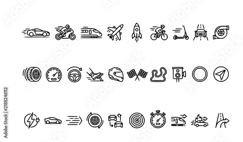 Airport Travel Line Icons Set with Boarding Pass Passport Baggage and Flight Symbols