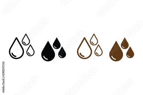 Set of Water Drop Icons in Black, Brown, and Outline Styles