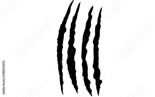 Vertical animal claw scratch marks vector, four sharp beast paw slash scratches isolated on white background, monster claw tear texture for horror design, tattoo, t-shirt and game poster print