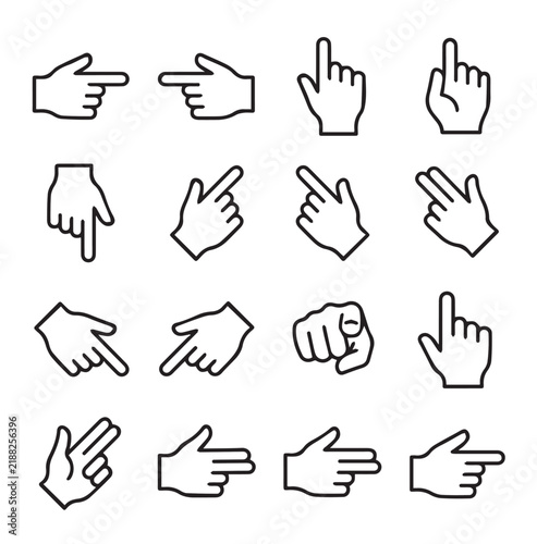 Collection of pointing finger hand gestures in a clean graphic style for digital interaction and selection