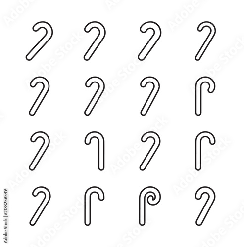 Collection of simple candy cane outlines in a grid pattern against a white background with clean lines