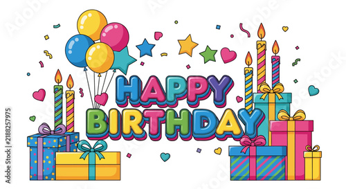Happy Birthday Graphics: Colorful Balloons, Gifts & Candles - Celebration Illustration
