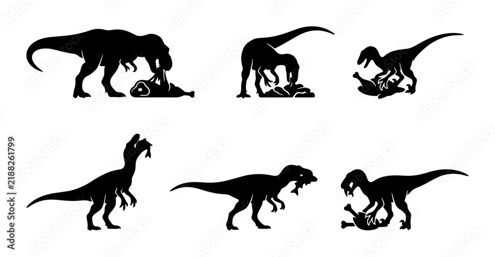 Obraz premium Dinosaur Silhouettes: Predatory Actions, Prehistoric Wildlife, Ancient Reptiles, Jurassic Era
