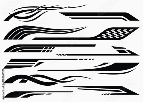 Set of long side automotive car sticker decals collection. Hand drawn vector illustration isolated on white background.