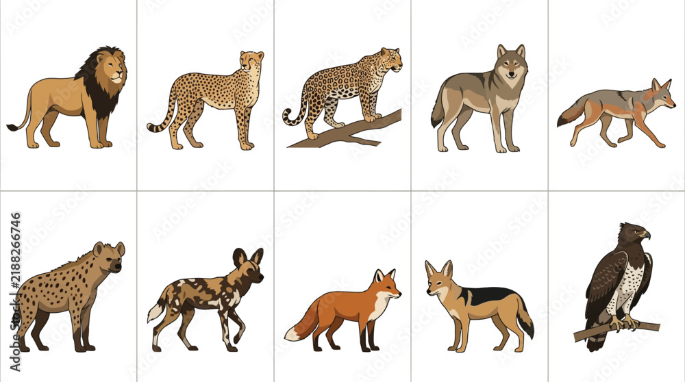 Obraz premium African Wildlife Collection in Flat Design Style with Clean Background