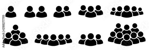 People 1, 2, 3, 4, 5, 6, 7, 8, 9, 10 icon set. Crowd signs. Containing participants, group, team, meeting, organization, community, population, audience, member, discussion, assembly, interview.