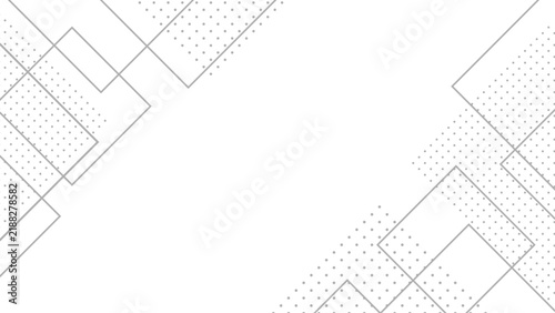 白とグレーの幾何学メンフィス背景 ドットとスクエアのシンプルデザイン 横長 16:9