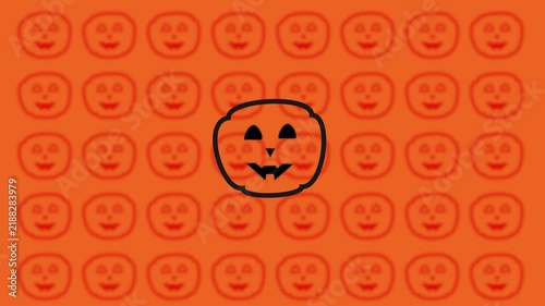 Animated Jack-o-lantern Faces on Orange Background