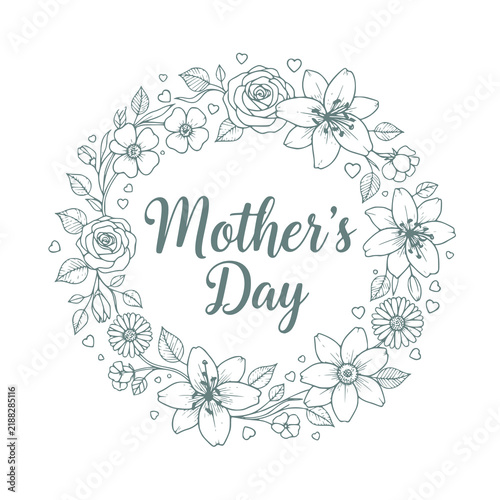 Beautiful Hand Drawn Floral Wreath Design for Mother's Day Greeting