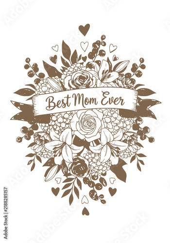 Beautiful Best Mom Ever Floral Wreath Illustration for Mother's Day