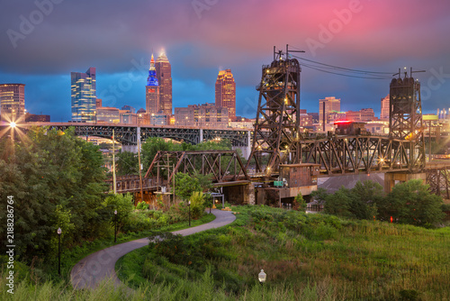 Cleveland, Ohio, USA. Cityscape image of Cleveland, Ohio at dramatic summer sunrise.	

