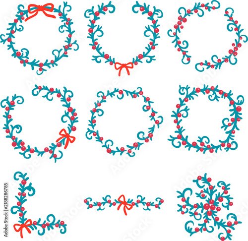Christmas Ivy Wreath Vector with Red Berries and Bow for Christmas Holiday, New Year Festival and nature concept.