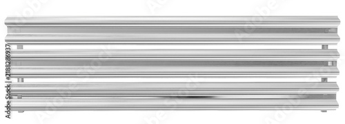 high quality 3d realistic render of a corrugated metal armco barrier featuring shiny galvanized steel material for highway safety and motorsport track protection