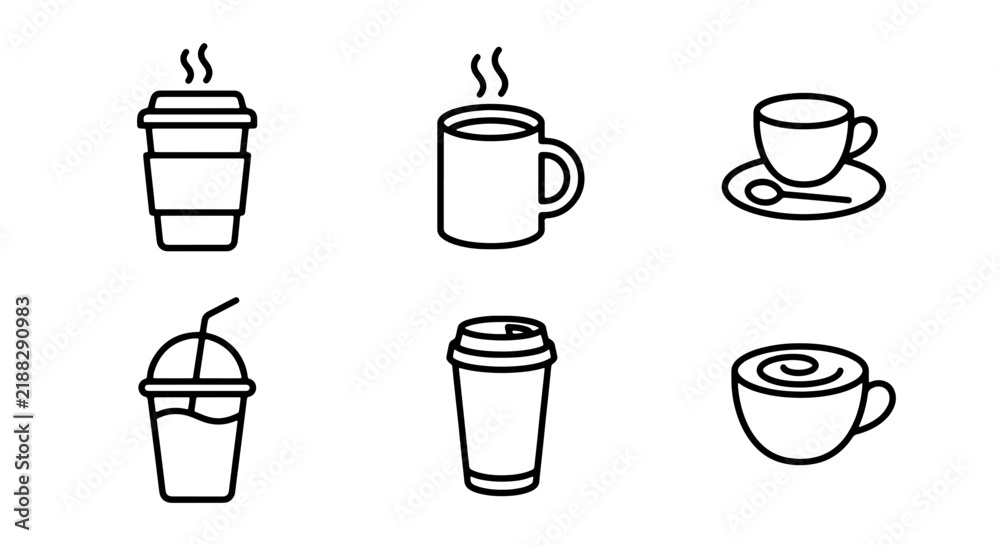 Obraz premium Hot Coffee and Cold Drinks Icons, Vector Set: Cafe, Beverage, Takeaway Cups