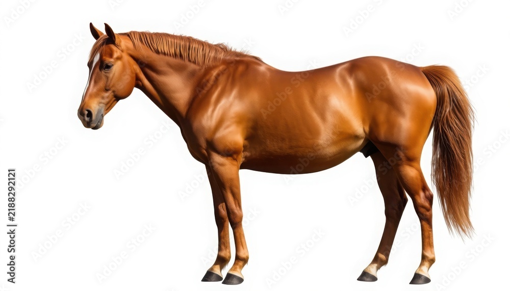 Obraz premium Majestic chestnut horse standing with sleek coat and muscular build isolated on transparent background