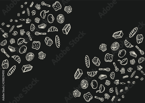 Hand-drawn bakery items chalkboard curved vector asset