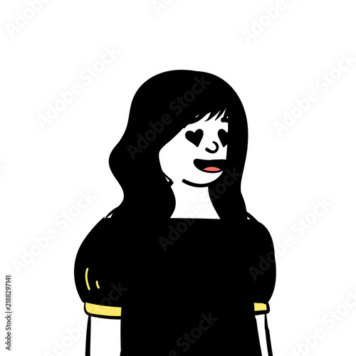 Quadro su tela Stylized Illustration of a Happy Young Woman with Heart-Shaped Eyes Expressing L
