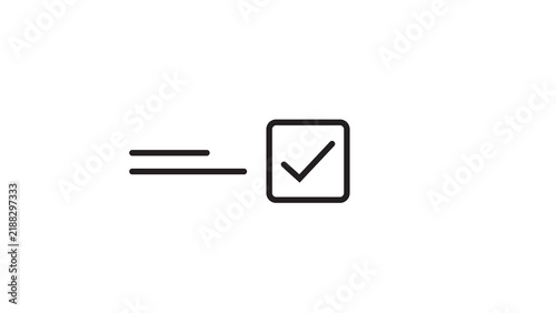 Minimalist black checkmark icon inside square box alongside text lines on white background