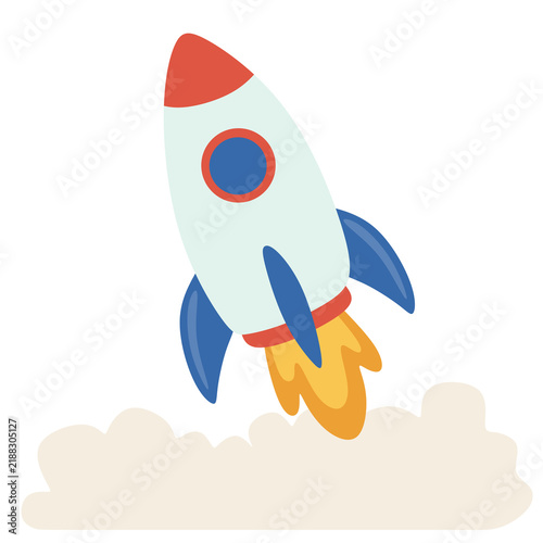 Canvas Print Cartoon rocket launches skyward with vibrant flame
