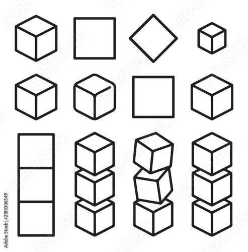 Geometric shapes including cubes squares and diamonds in a clean white background with minimalist style
