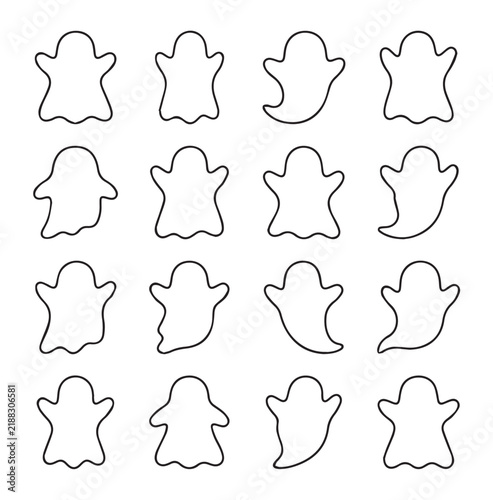 Ghost outlines arranged in a grid with subtle variations during a clean white studio setup