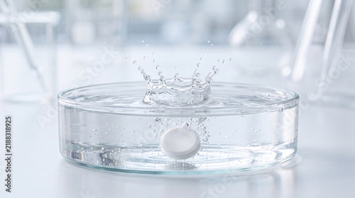 Water Splash and Droplet Crown Forming in Clear Glass Petri Dish