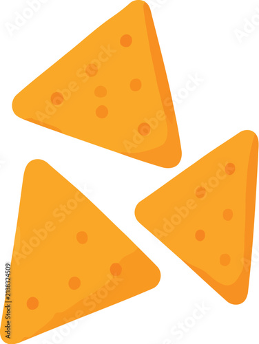 Crunchy orange nacho corn chips displayed as a creative flat vector graphic design for snack food