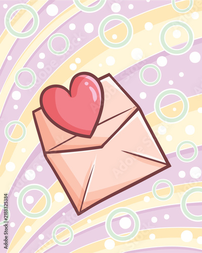 Funny love letter with heart coming out from it cartoon illustration